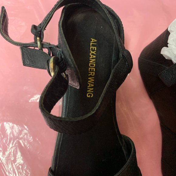 Alexander Wang Black Leather Wedge Platform Buckle Sandal Shoe Size 39 - Picture 4 of 10